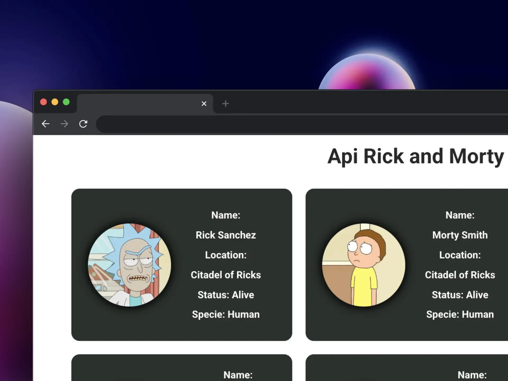 Imagen de app api Rick y Morty